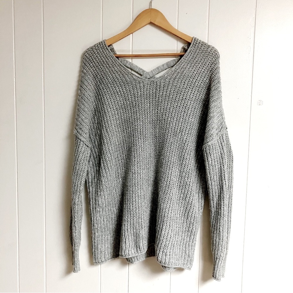 MOSSIMO SUPPLY CO. Knit Pullover V-Neck Sweater Criss-Cross Back Womens SZ Large - Picture 6 of 7
